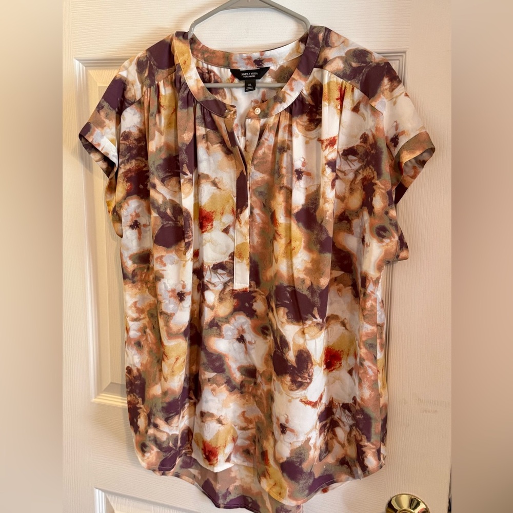 Simply Vera Vera Wang Floral Top - Cream and Brown